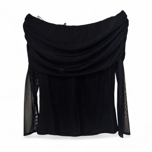 THE KOOPLES Ruched Mesh-Long Sleeve Top Size FR 2/ Medium US off the shoulder - Picture 5 of 10